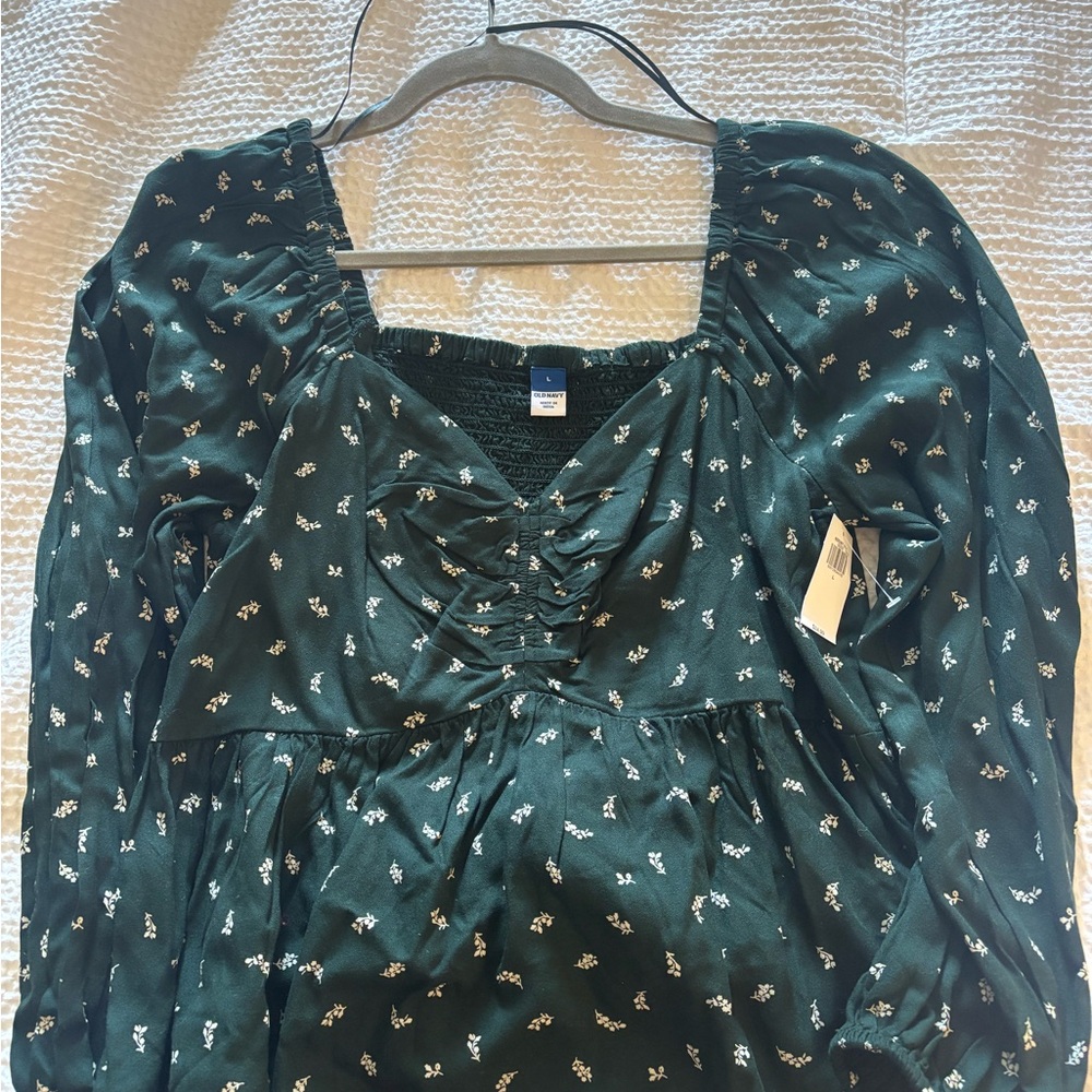 Green Floral Long Sleeve Blouse